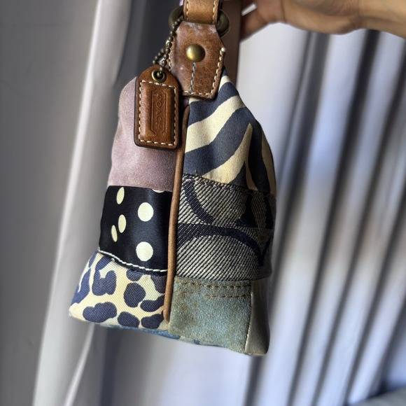 Vtg Coach Patchwork Denim Blue Brown Multicolor Shoulder Bag Leather Handle - Picture 3 of 7